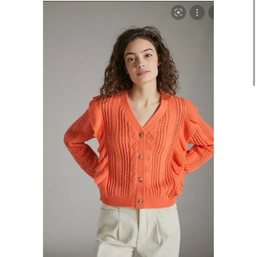 NWT Anthropologie Button Front Pointelle Ruffle Cardigan Sweater